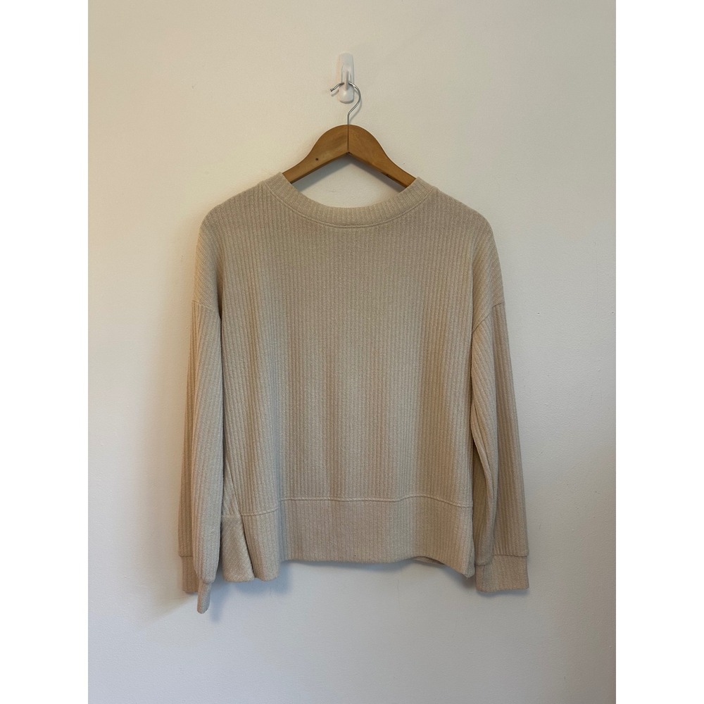 Gibsonlook Oatmeal Ribbed Knit Open Tie Back Top | Size Small
